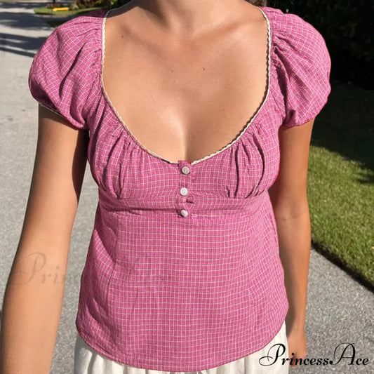 Small Plaid Brief Crop Top pink / S croptop-250223