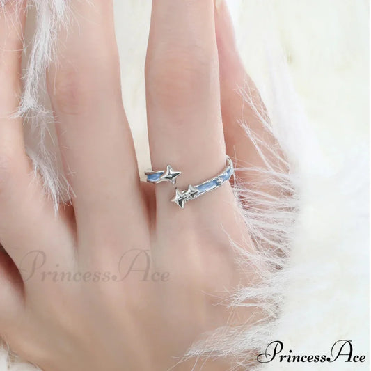 Small Planet Jewelry Enamel Ring resizable / Blue