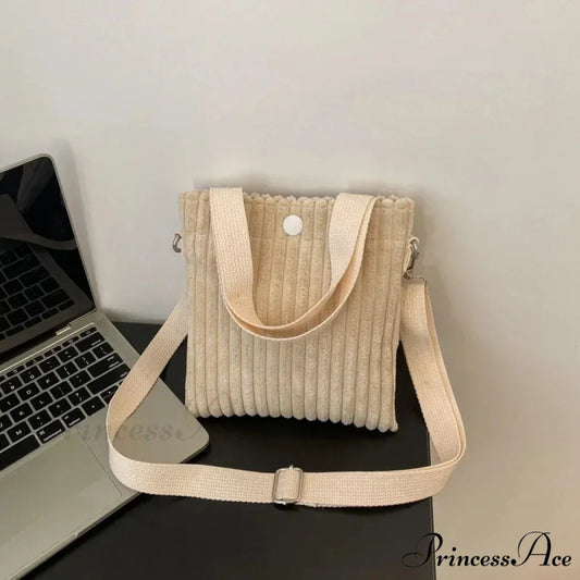 Small Ribbed Zipper Shoulder Bag Spring Purse Beige handbag-250126