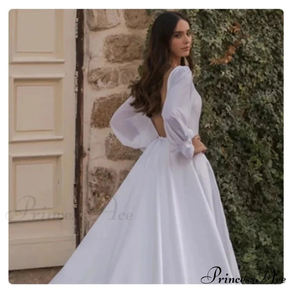 Smooth Chiffon Sleeve Open-Back Wedding Gown weddingdress-250223