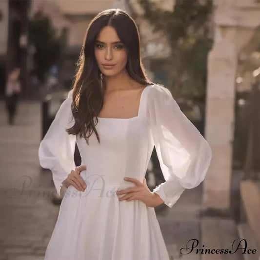 Smooth Chiffon Sleeve Open-Back Wedding Gown weddingdress-250223