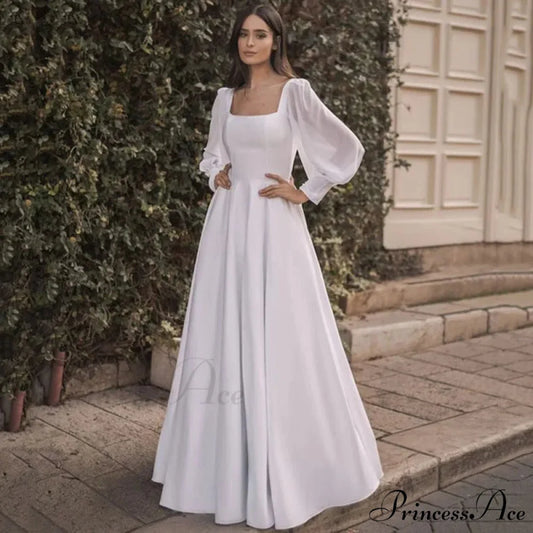 Smooth Chiffon Sleeve Open-Back Wedding Gown white / XS weddingdress-250223