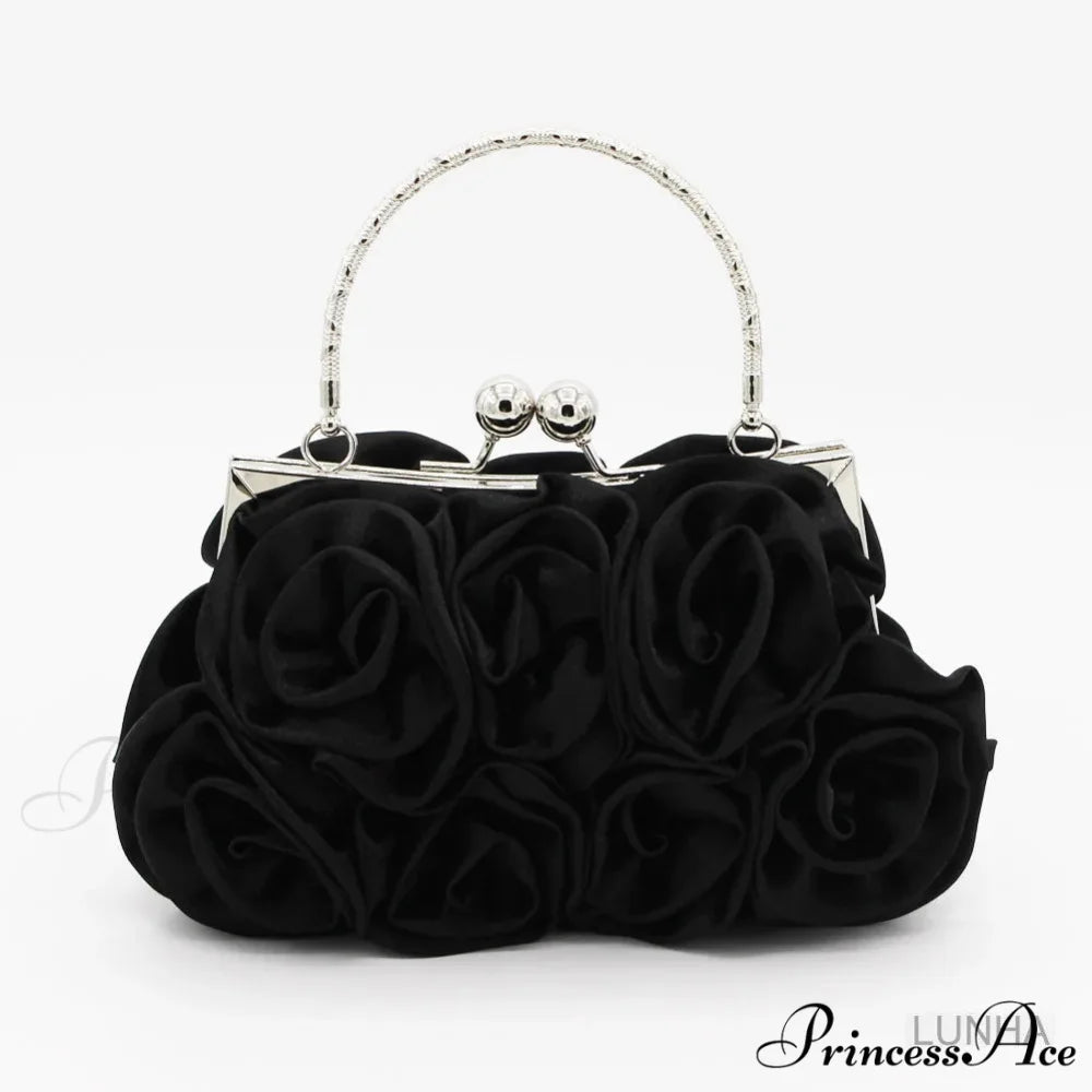 Smooth Rose Flower Frame Dinner Clutch Bag Black clutchbag-250126