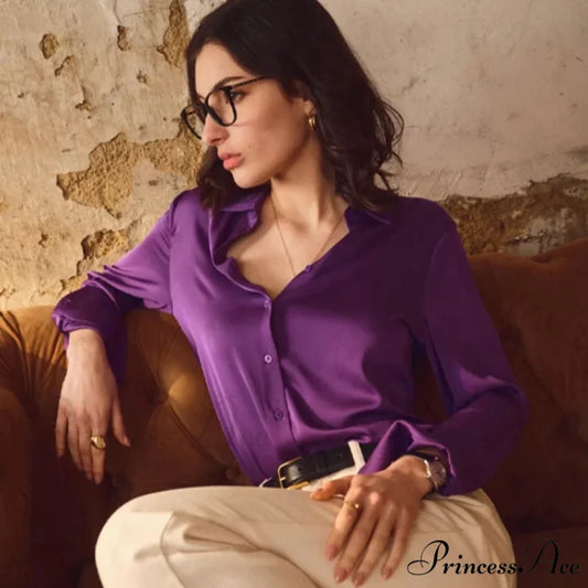 Smooth Solid Extended Sleeve Turtleneck Blouse PURPLE / S blouse-250223