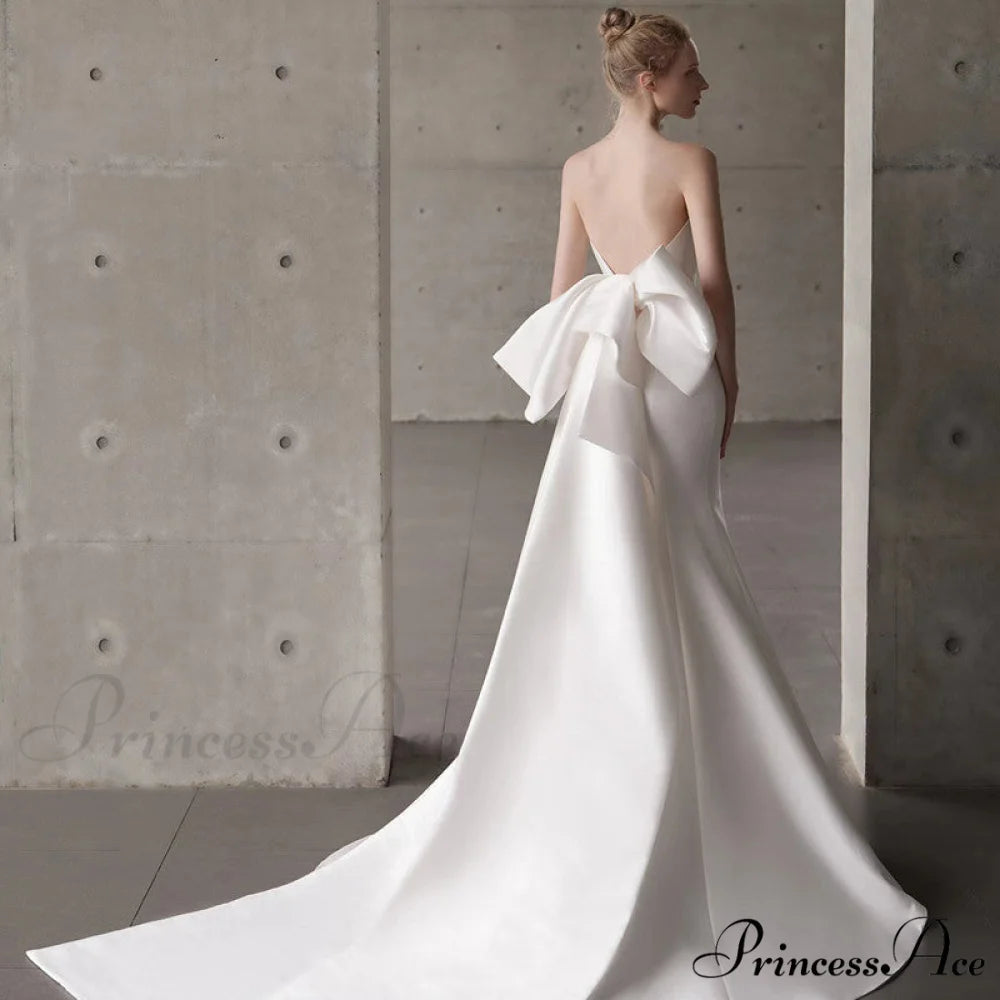 Smooth Strapless Bow Wedding Gown weddingdress-250223