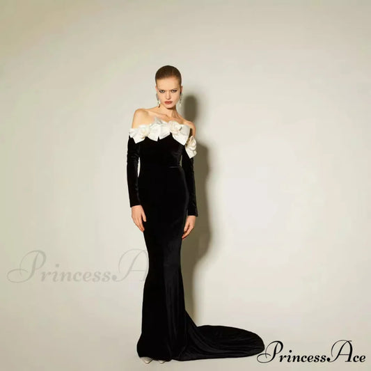 Soft Bow Strapless Full-Length Prom Dress black / XS promdress-250223