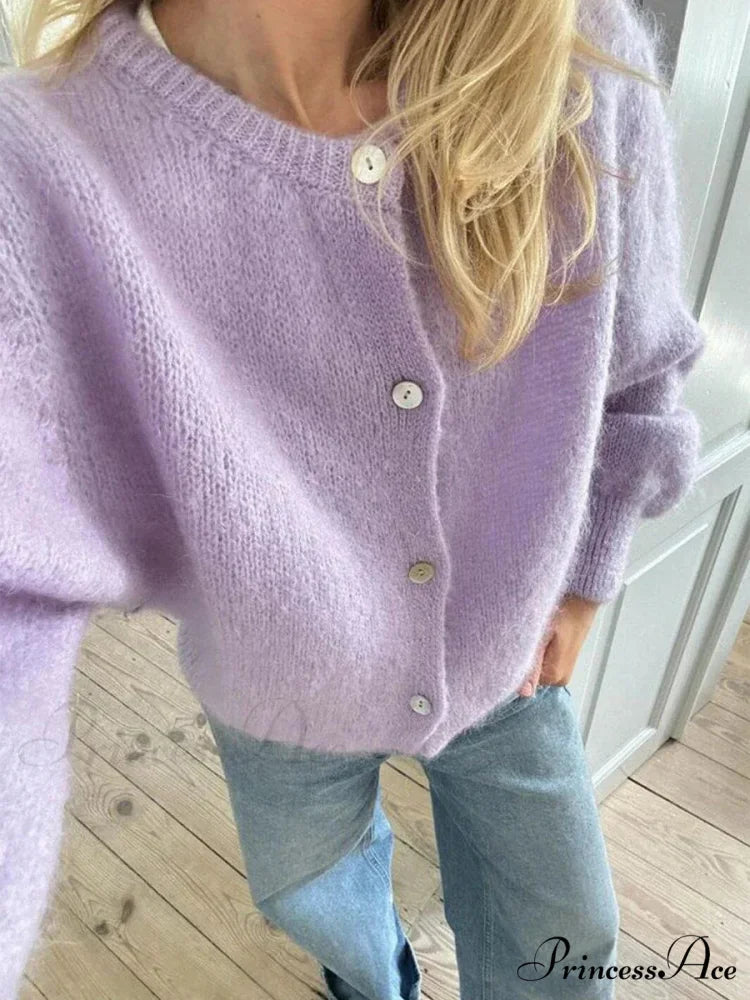 Soft Button-Up Long Sleeve Knit Cardigan cardigans-241228