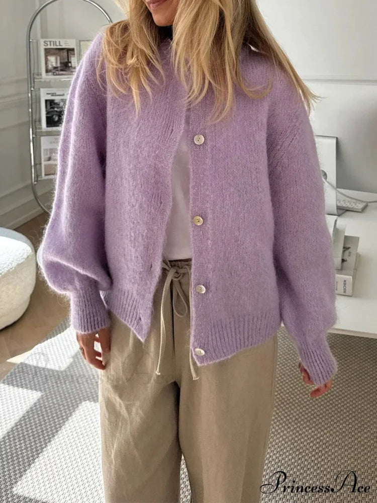 Soft Button-Up Long Sleeve Knit Cardigan cardigans-241228