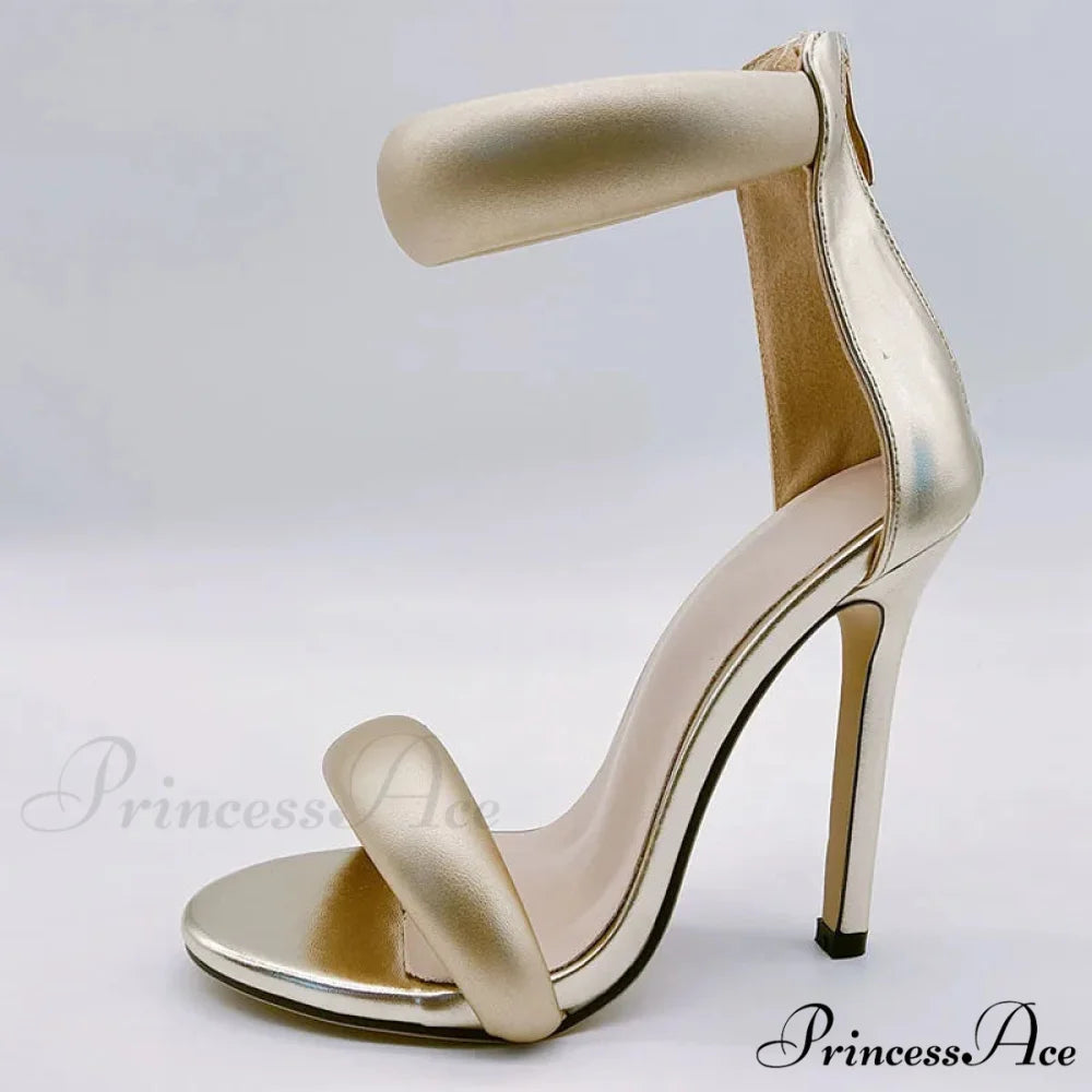 Soft Cozy Leather Ankle Wrap Zip Sandal Women’s Gladiator Heels - Purple Golden / 35