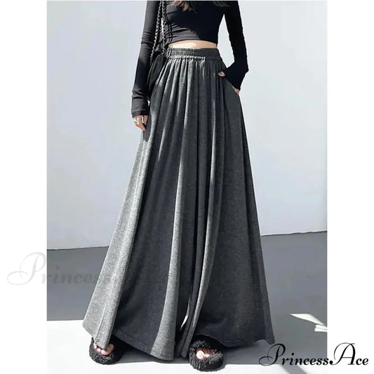 Soft Elevated Waist Informal Wide Leg Trousers Dark Grey / M pants-241228