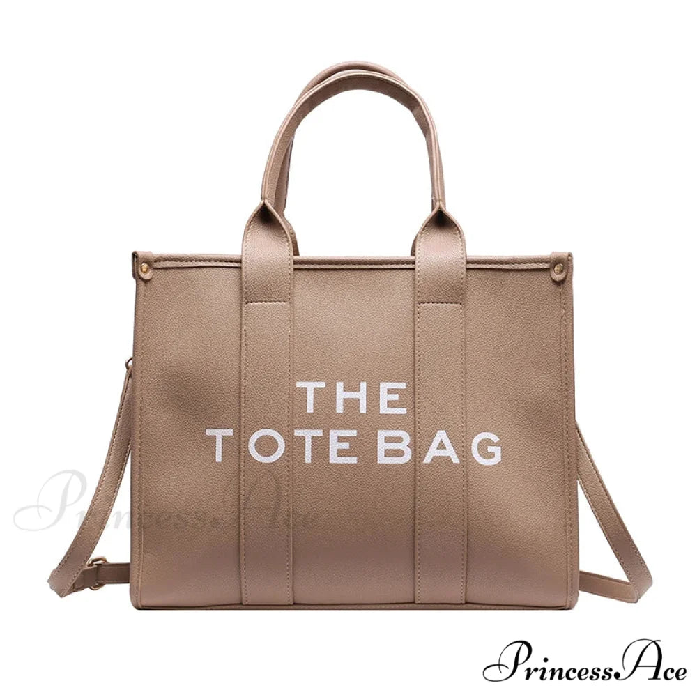 Soft PU Leather Tote Shoulder Handbag Khaki / 35cm X 15cm X 28cm handbag-250126