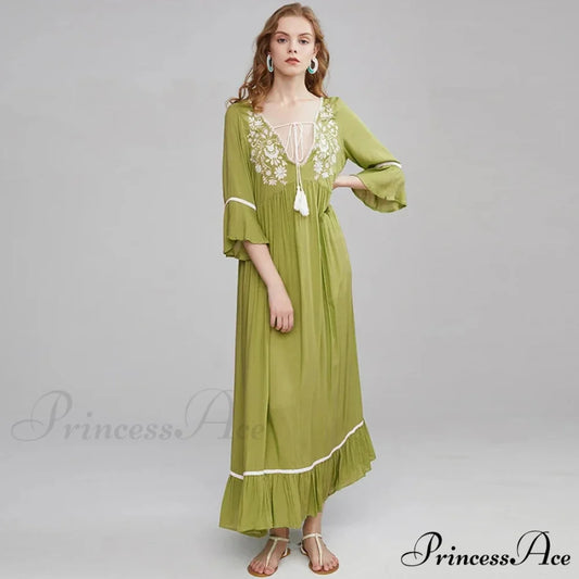 Soft Rayon Bohemian Dress Green / S bohodress-250126