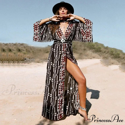 Soft Rayon Kimono Robe Swimsuit Cover-up Dark Brown / One Size bohodress-250126