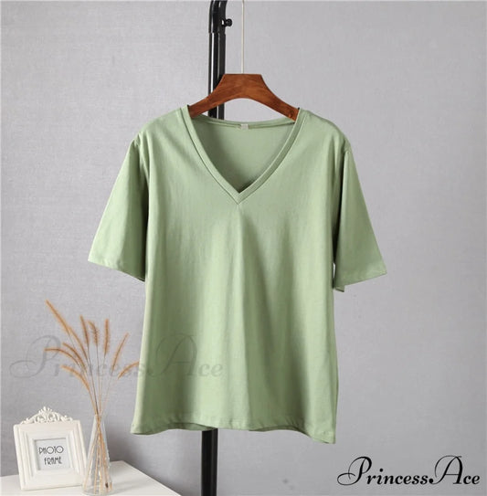 Soft Short Sleeve V Neck Tees Green / M