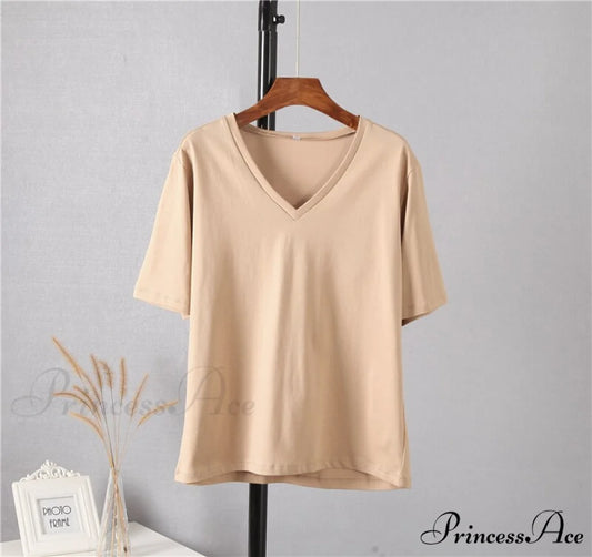 Soft Short Sleeve V Neck Tees Khaki / M