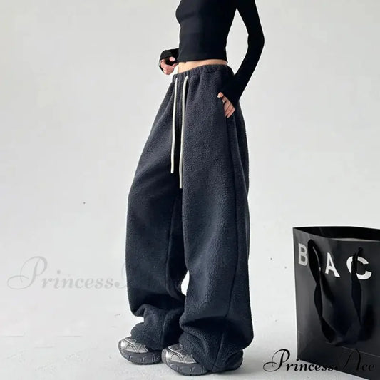 Soft Thicken Wool Wide Leg Trousers Navy blue / S pants-241228