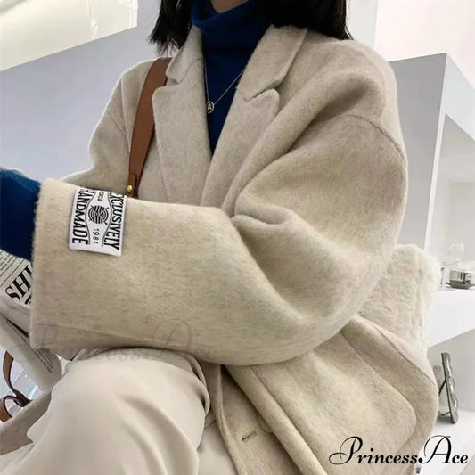 Soft Turn-Down Woolen Overcoat beige Coat / S overcoats-241228