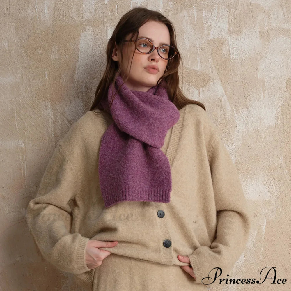 Soft Wool Blend Solid Color Winter Scarf Dark violet / L157CM W22CM