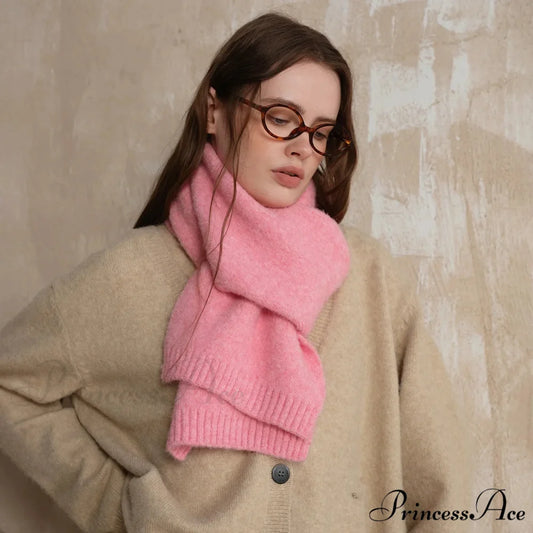 Soft Wool Blend Solid Color Winter Scarf peach pink / L157CM W22CM