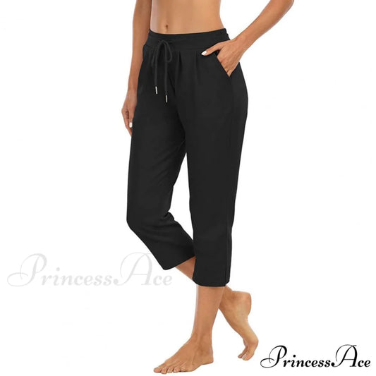 Solid Color Capri Pants Black / S