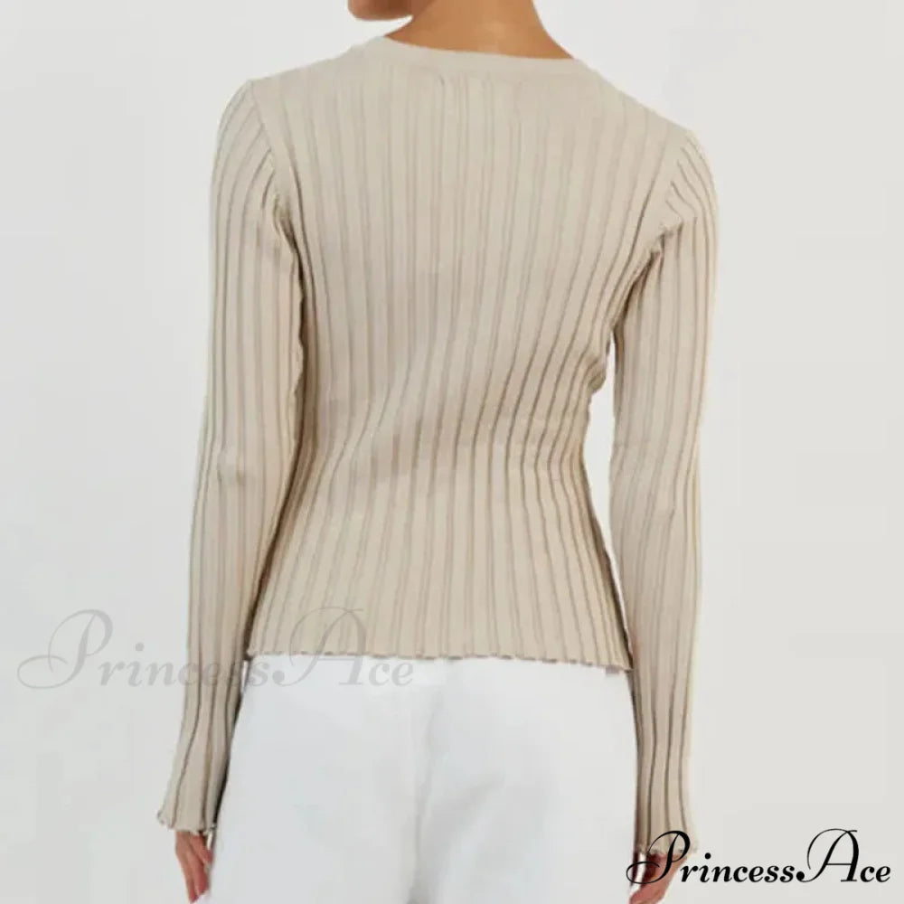Solid Color Cozy Stylish Long Sleeve Comfortable Ribbed Casual Knit Sweater