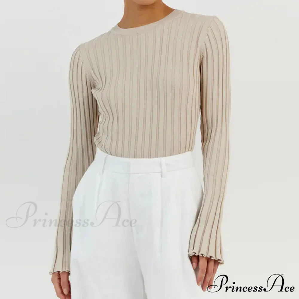 Solid Color Cozy Stylish Long Sleeve Comfortable Ribbed Casual Knit Sweater