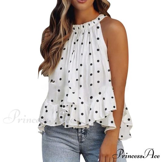 Solid Color Floral Polka Dot Blouses Polka dots / S