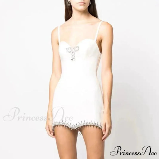 Solid Color Mini Backless Party Dress WHITE / XS