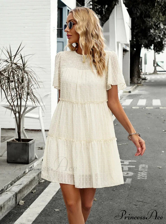 Solid Color Short Sleeve A-Line Dress S / pink