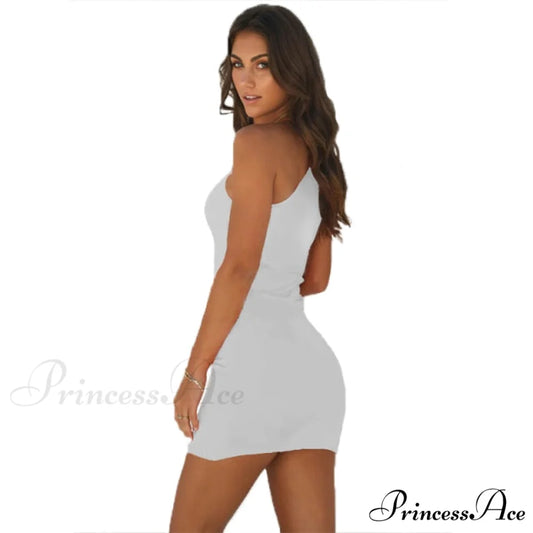 Solid Color Sling Sleeveless Mini Dress white / S