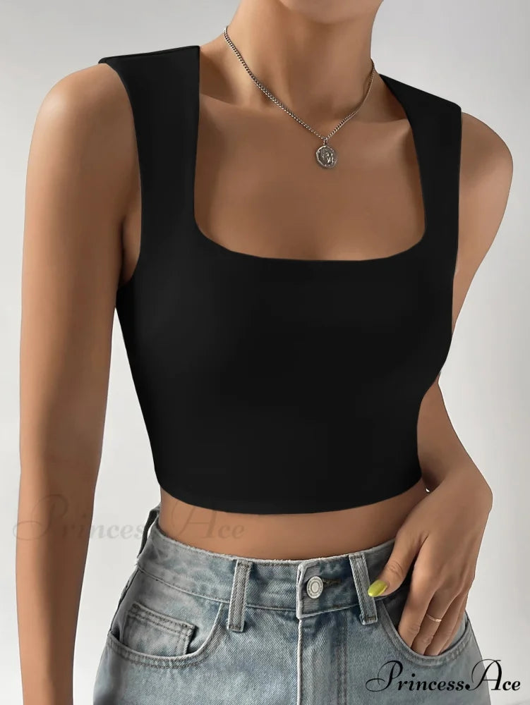 Solid Crop Tank Top Black / XS
