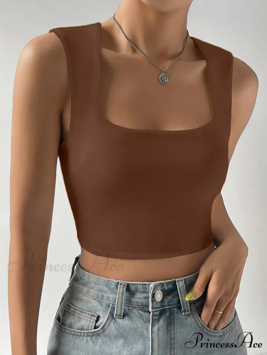 Solid Crop Tank Top Brown / XS