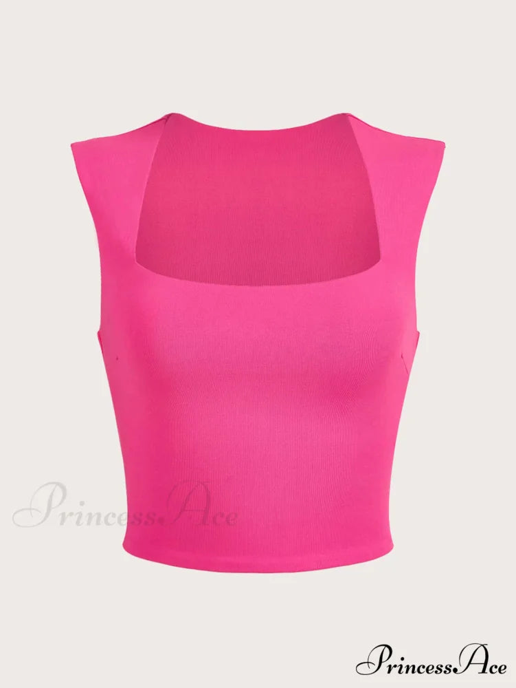 Solid Crop Tank Top Hot Pink / XS