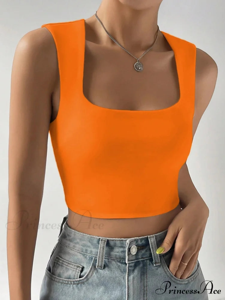 Solid Crop Tank Top Orange / XS