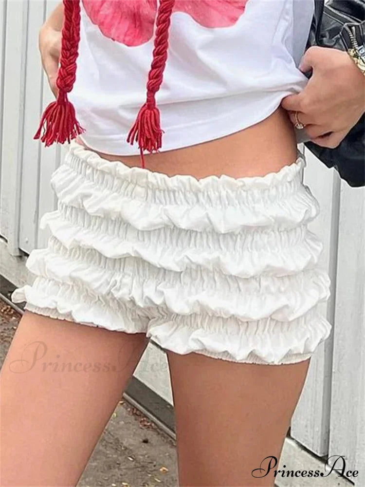 Solid Gathered Stretchy Waist Short short-250223