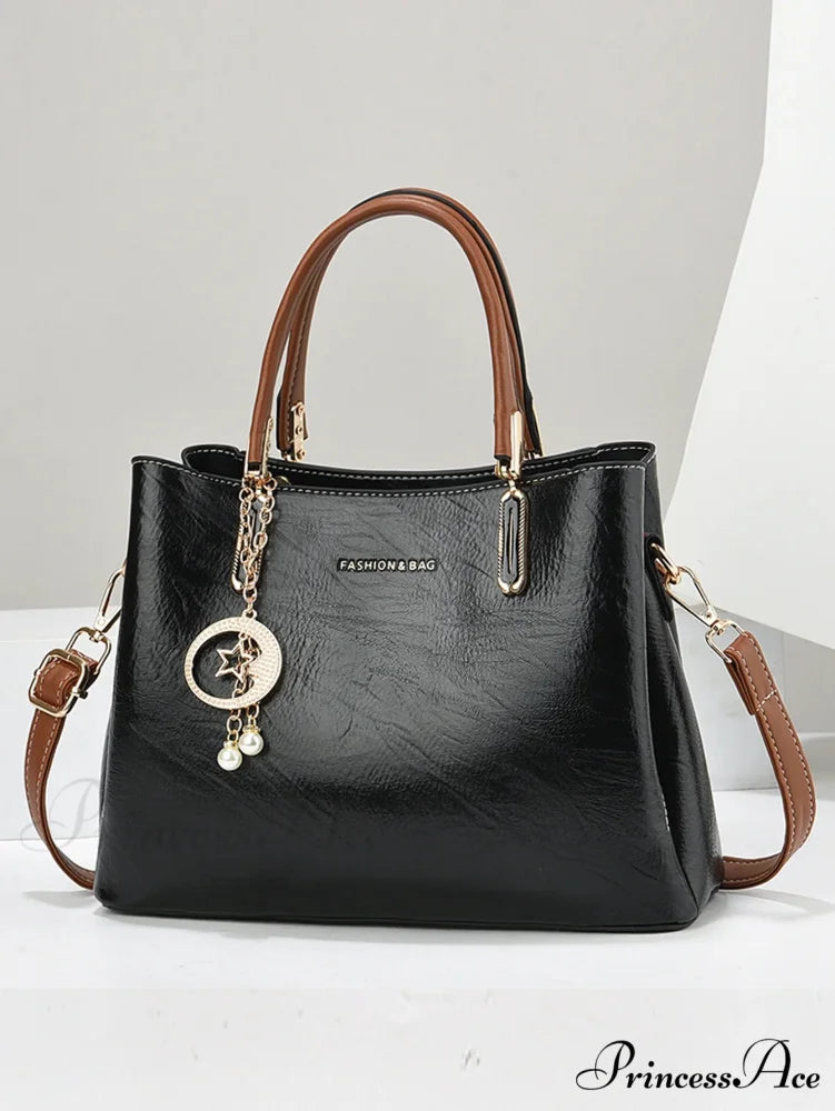 Solid Hue Basic Elderly Women’s Crossbody Purse Black handbag-250126