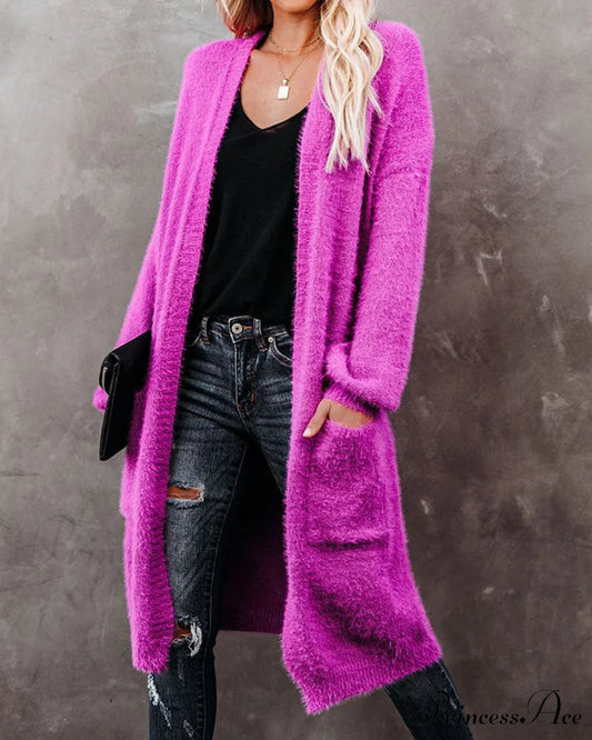 Solid in Long Cardigan Color Fuchsia / S
