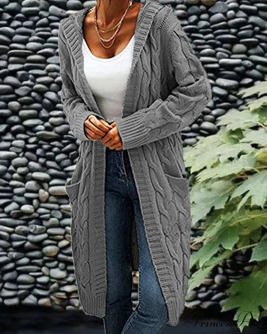 Solid Long Color Cardigan Dark Gray / S