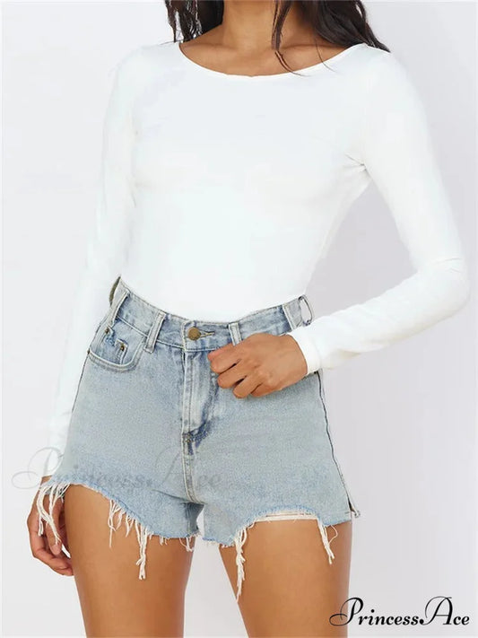 Solid O-Neck Slim Fit Casual Backless Tie-up T-Shirts WHITE / S