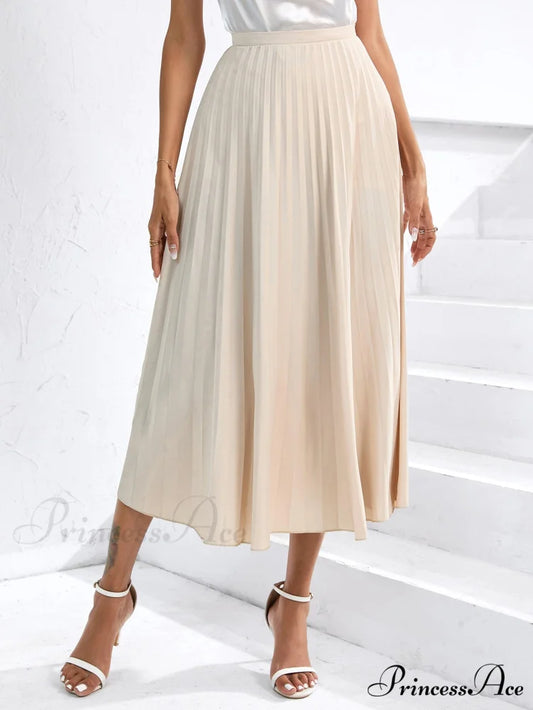 Solid Pleated Skirt Workwear Beige / XS
