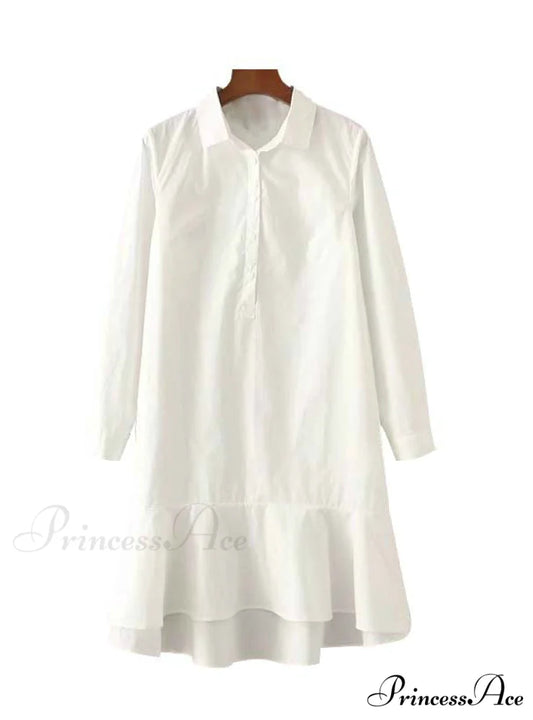 Solid Ruffles Mermaid Dress with Pleated Turn Down for Women S / Yellow