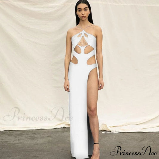 Solid Sexy Irregular Beach Vacation Long Dresses white / S