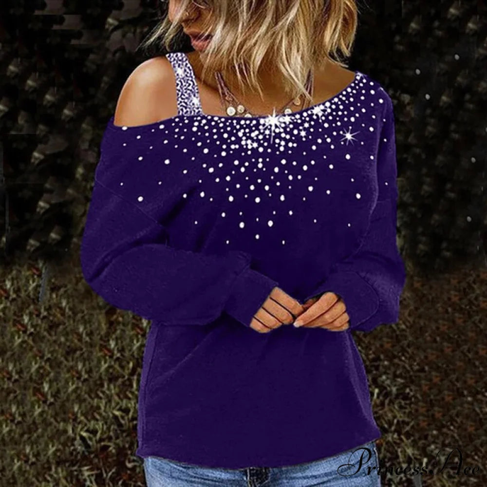 Solid Skew Neck Long Sleeves Casual Slim Fit T-shirt
