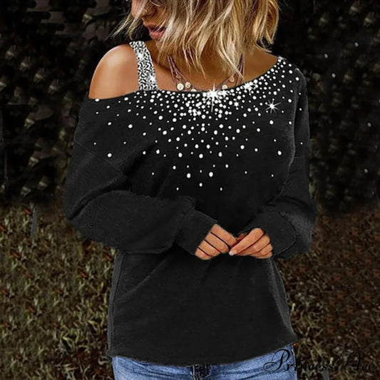 Solid Skew Neck Long Sleeves Casual Slim Fit T-shirt