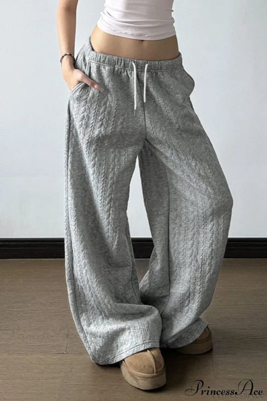 Solid Warm Wide Leg Tie Waist Pants