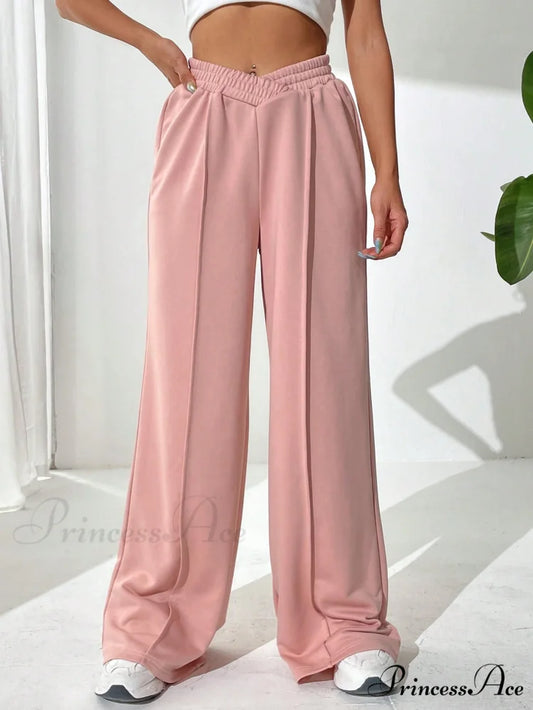 Solid Wide Leg Sweatpants Pink / XS