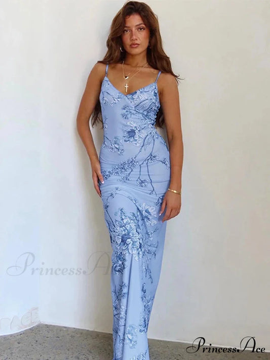 Sophisticated Extended Maxi Holiday Gown Blue / S vacationdress-250223