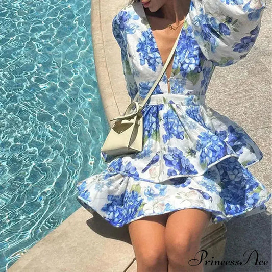 Sophisticated Flower Frill Tiered Short Evening Dress floraldress-250126