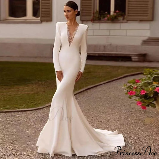 Sophisticated Mermaid Evening Wedding Gown lvory white / 2 weddingdress-250223