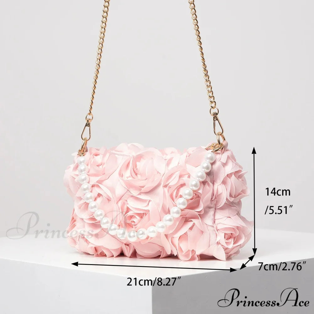 Sophisticated Rose Flower Imitation Pearl Metal Chain Clutch Purse clutchbag-250126